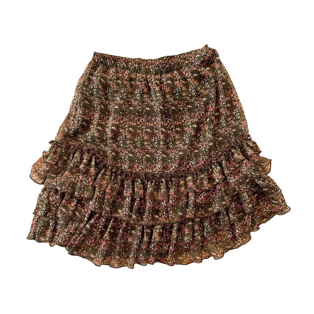 Y2K Vintage Trinity Floral Tiered Ruffle Mini Skirt Small Black Ditsy Boho #5